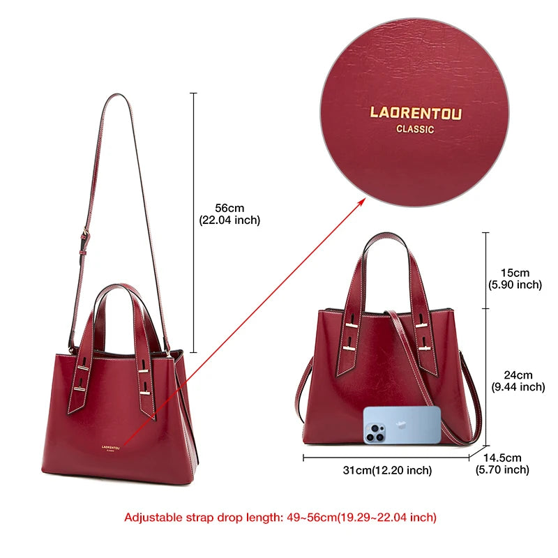 High Quality Women Split Leather Handbag Fashion Workplace Big Capacity Tote Bag Commuter Crossbody Shoulder Bags Mother's Gift