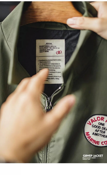 Maden Vintage Military Style G8WEP Jacket Men's Short Length Stand Collar Tactical Coat Green Lightweight Zip-Up Field Jacket