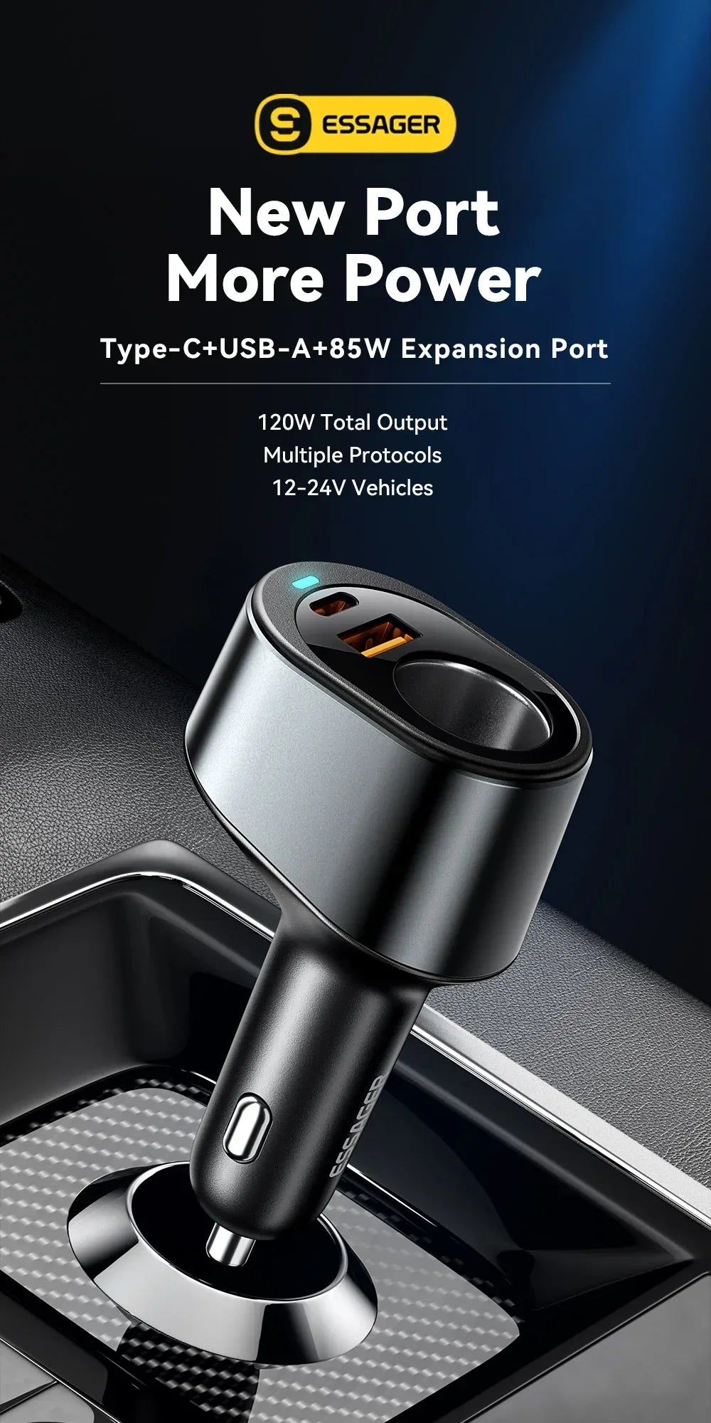 Essager 120W USB C Car Charger - ShopHub