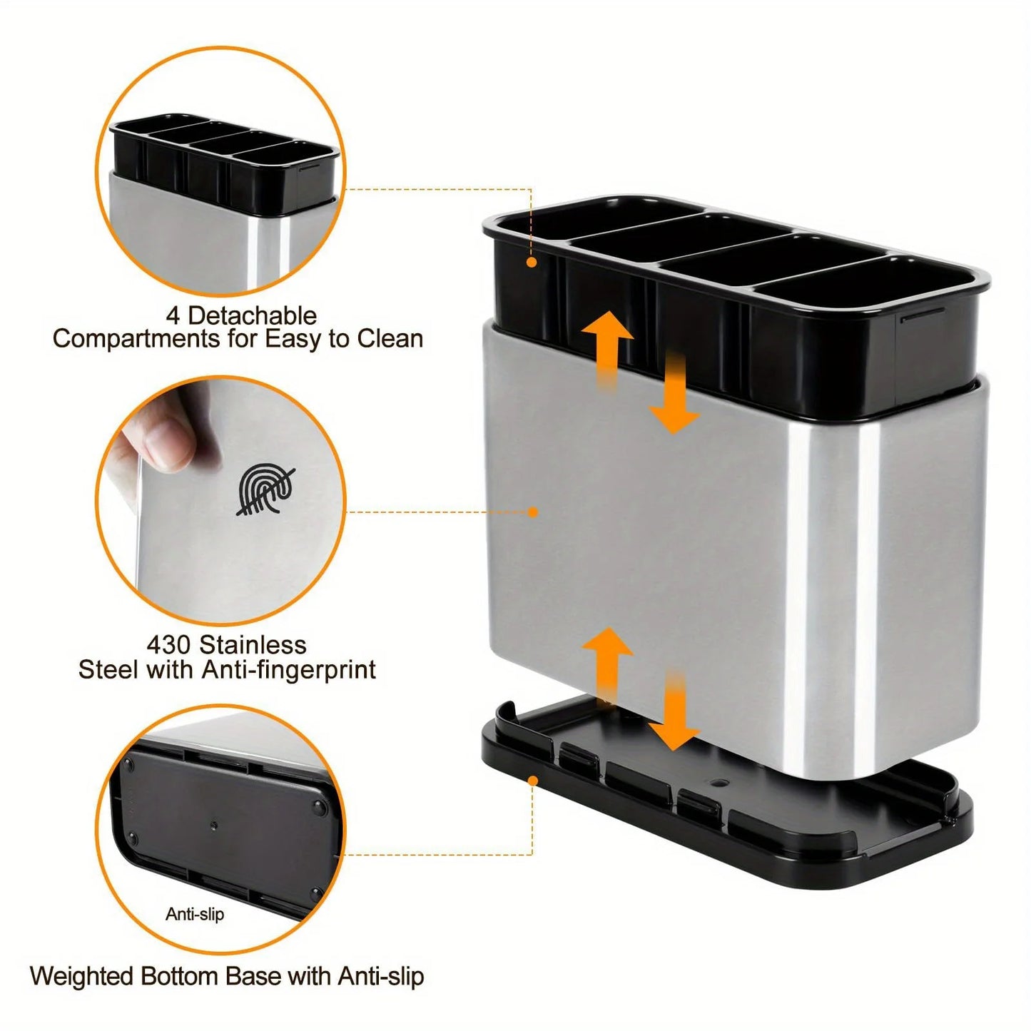 1Pc Stainless Steel Cutlery Holder with 4 Compartments