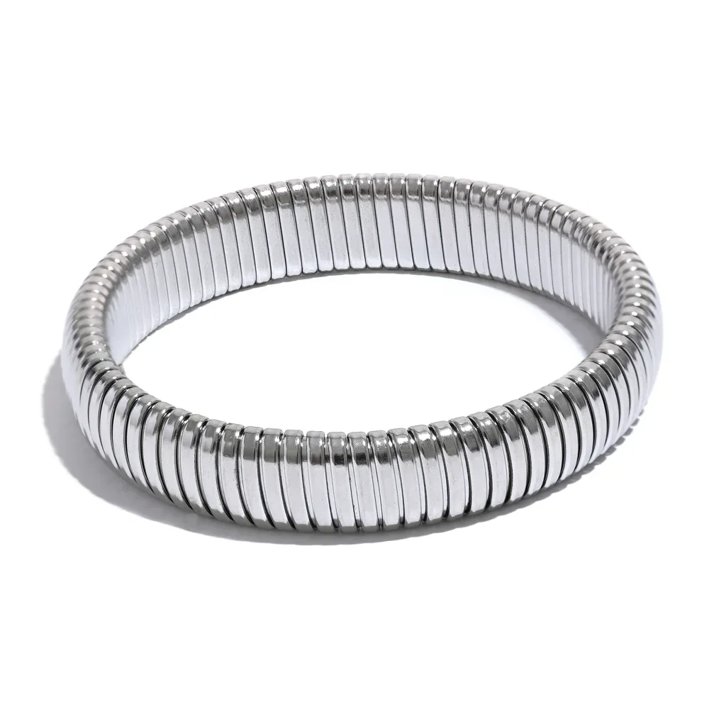 Stainless Steel Elastic Thick Metal Bracelet Bangle - ShopHub