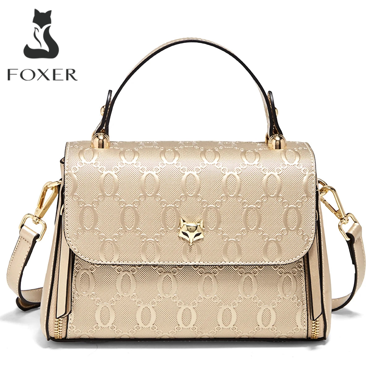 FOXER Lady's Handbag Split Leather Shoulder Bag 2026 Fashion Light Luxury Crossbody Bag Vintage Commute Female Messenger Bag