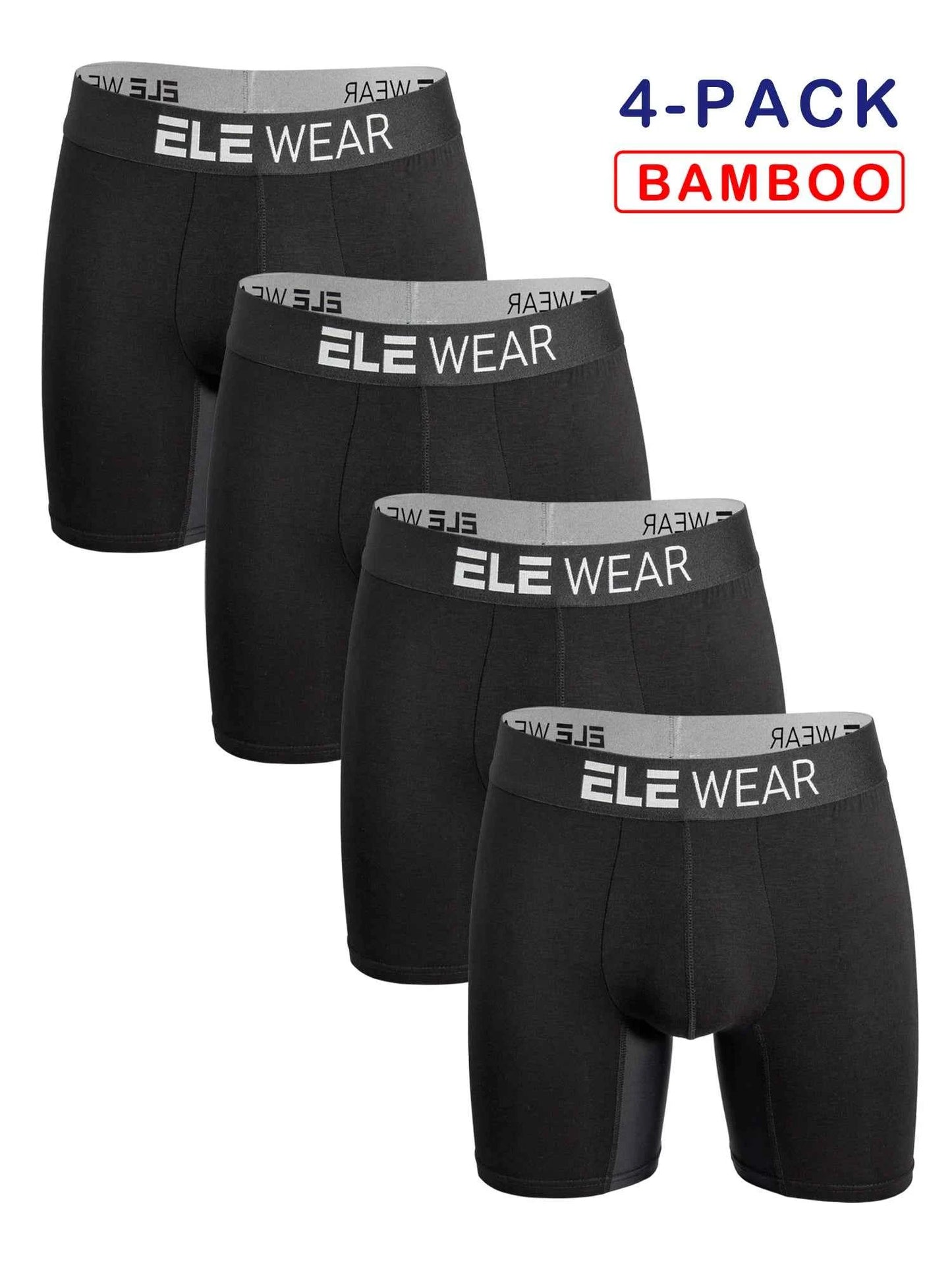 4pcs Bamboo Men's Sports Underwear Long Athletic Boxer Briefs, Moisture-Wicking
