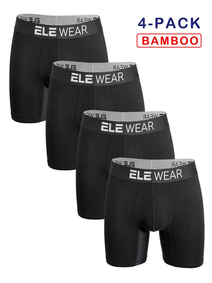 4pcs Bamboo Men's Sports Underwear Long Athletic Boxer Briefs, Moisture-Wicking