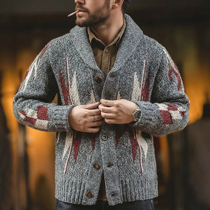 MADEN Geometric V-Neck Cardigan | Dark Grey