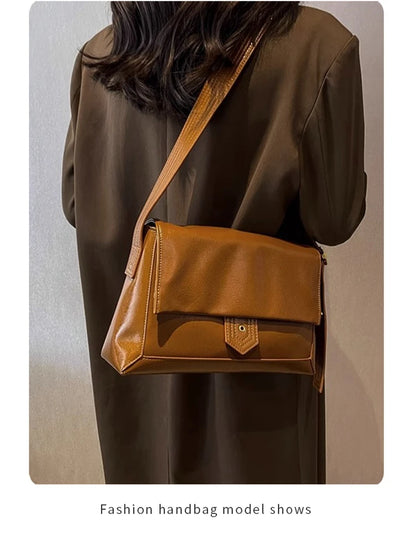 Retro Women's Shoulder Bag 2026 New Simple Large Tote Bag Split Leather + PU Female Soild Crossbody Bag Purse