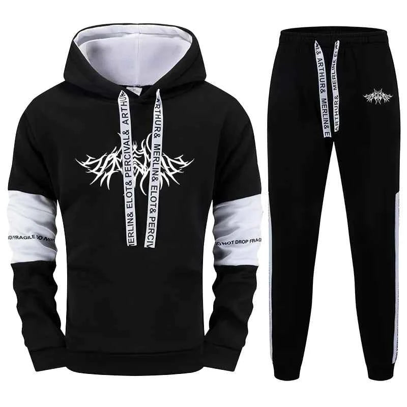 Men's Hoodie Sweatpants Set - Casual Sporty Outfit for Autumn Winter Y2K Hip Hop Fashion