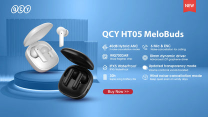 QCY HT05 ANC Wireless Earbuds - TWS Bluetooth 5.2 with 40dB Active Noise Cancellation and In-Ear Mics