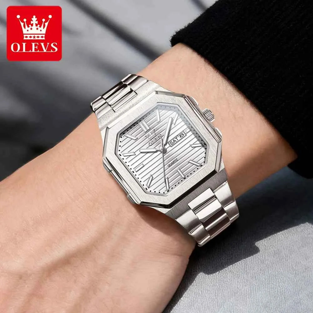 OLEVS 3731 Quartz Watch for Men with Coated Mirror, Night Light Function, Waterproof, and Calendar Window