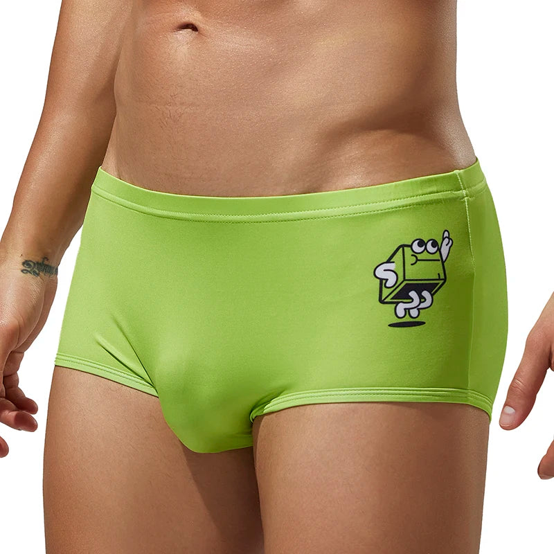 SEOBEAN Men's Ice Silk Underwear with Sexy Cartoon Pattern - Low Waist Half Hollow Boxers