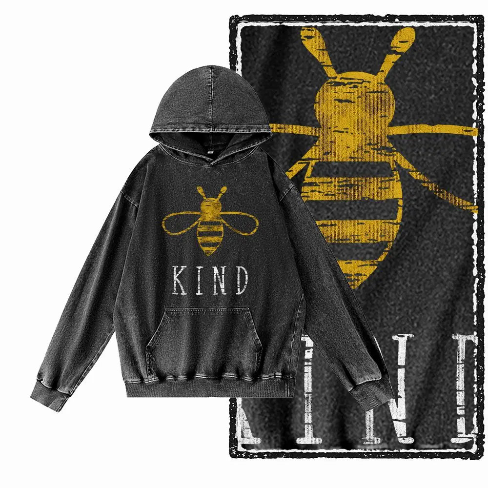 Hive Mind Bees Graphic Acid-Washed Black Hoodie
