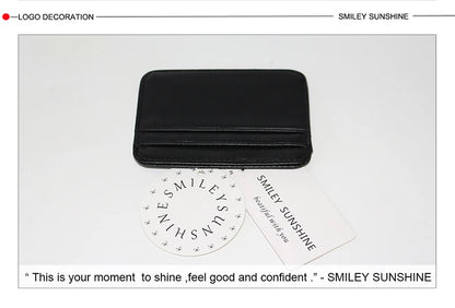 Genuine Leather Card Holder Slim Business Card ID Holder Credit Card Case Thin Small Wallet for Men Cardholder Sticker Black