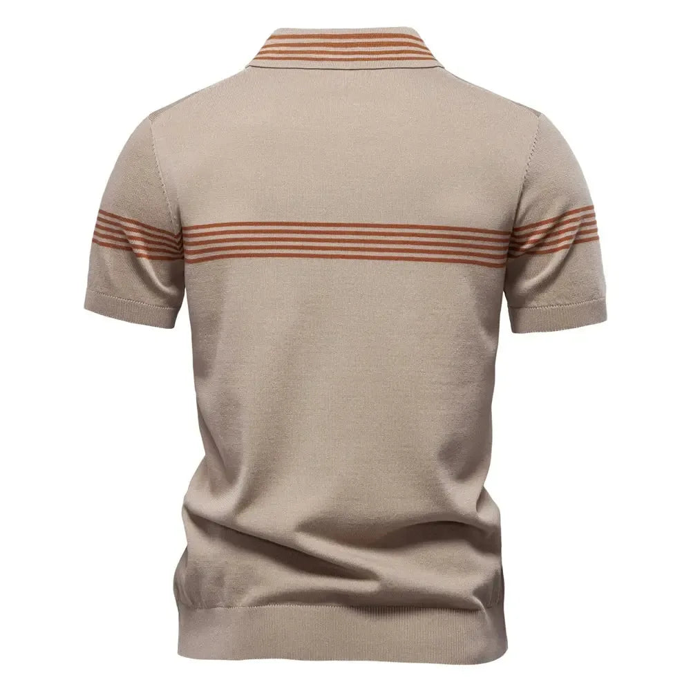 Men's Slim Fit Solid & Striped Business Casual Polo Shirts - ShopHub
