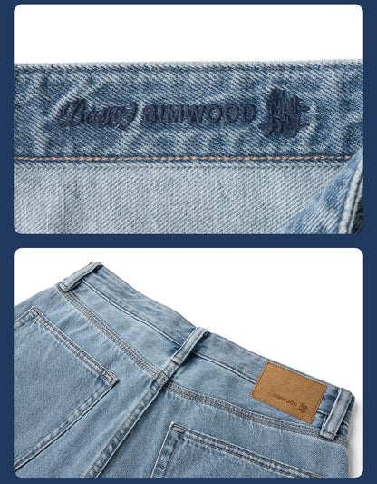 SIMWOOD High Standard 2026 Spring Summer New Baggy Style 12oz  Natural Hemp Cotton Blend  Fabric Jeans Men Vintage Denim Pants