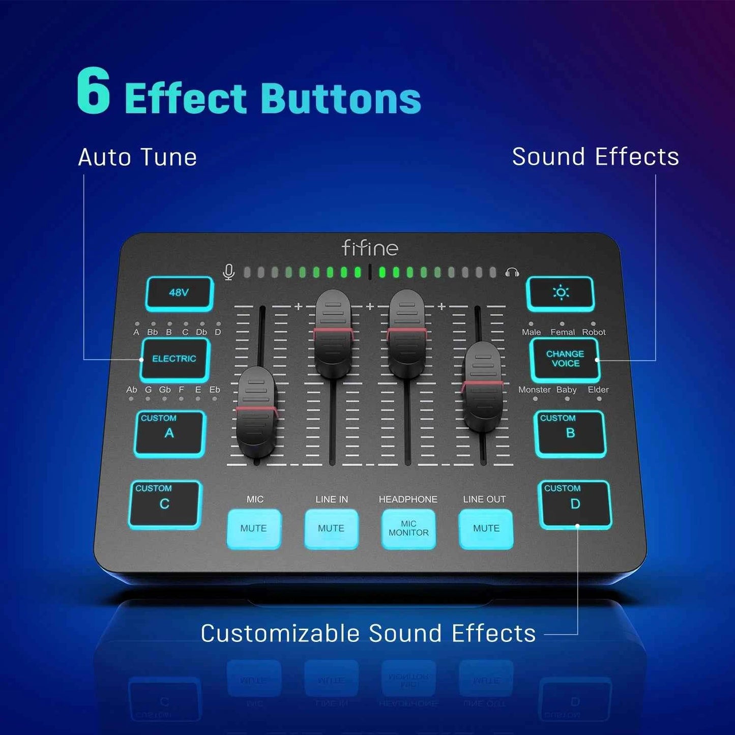 FIFINE Gaming Audio Mixer,Streaming 4-Channel RGB Mixer with XLR Microphone Interface,for Game Voice,Podcast,AmpliGame SC3