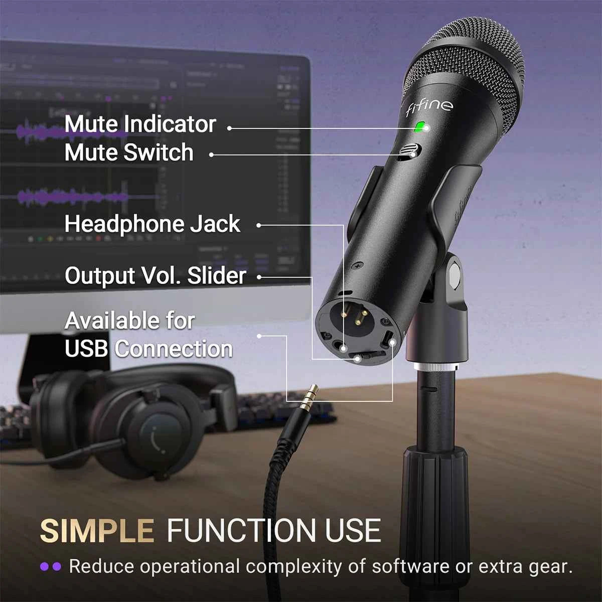 FIFINE USB/XLR Dynamic Microphone for Recording,Studio Handheld Mic with Desktop Stand for Vocal/Streaming/dubbing/Meeting-TANK2