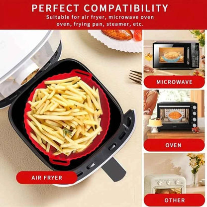 7-Cavity Silicone Air Fryer Set - 2PC Nonstick Cake Mold & Basket Fit 0.92-1.53L, Dishwasher Safe Baking/Roasting