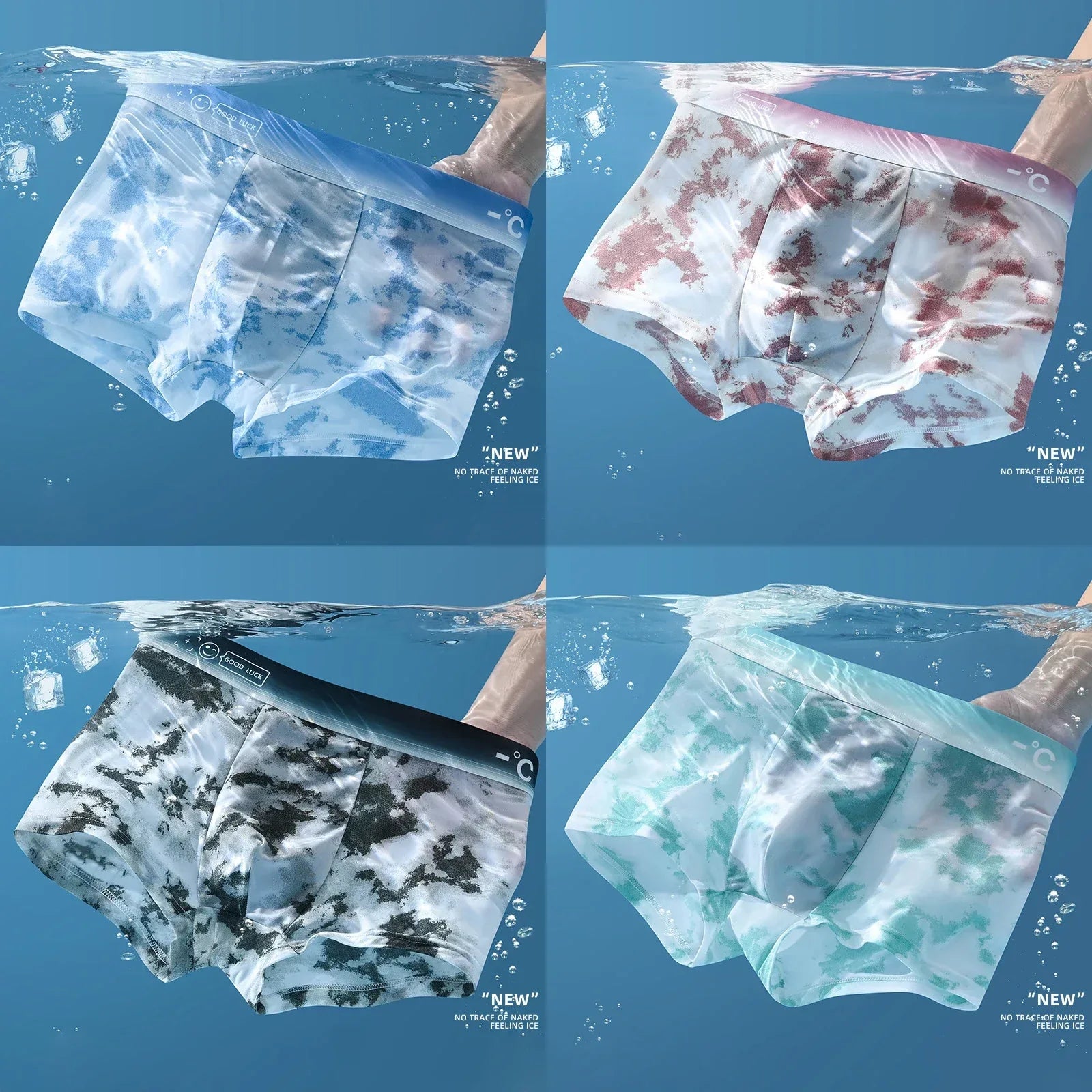4 Pack Men's Ice Silk Boxer Shorts - ShopHub