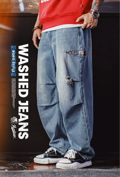 Maden Men‘s Vintage Boro Patchwork Parachute Jeans