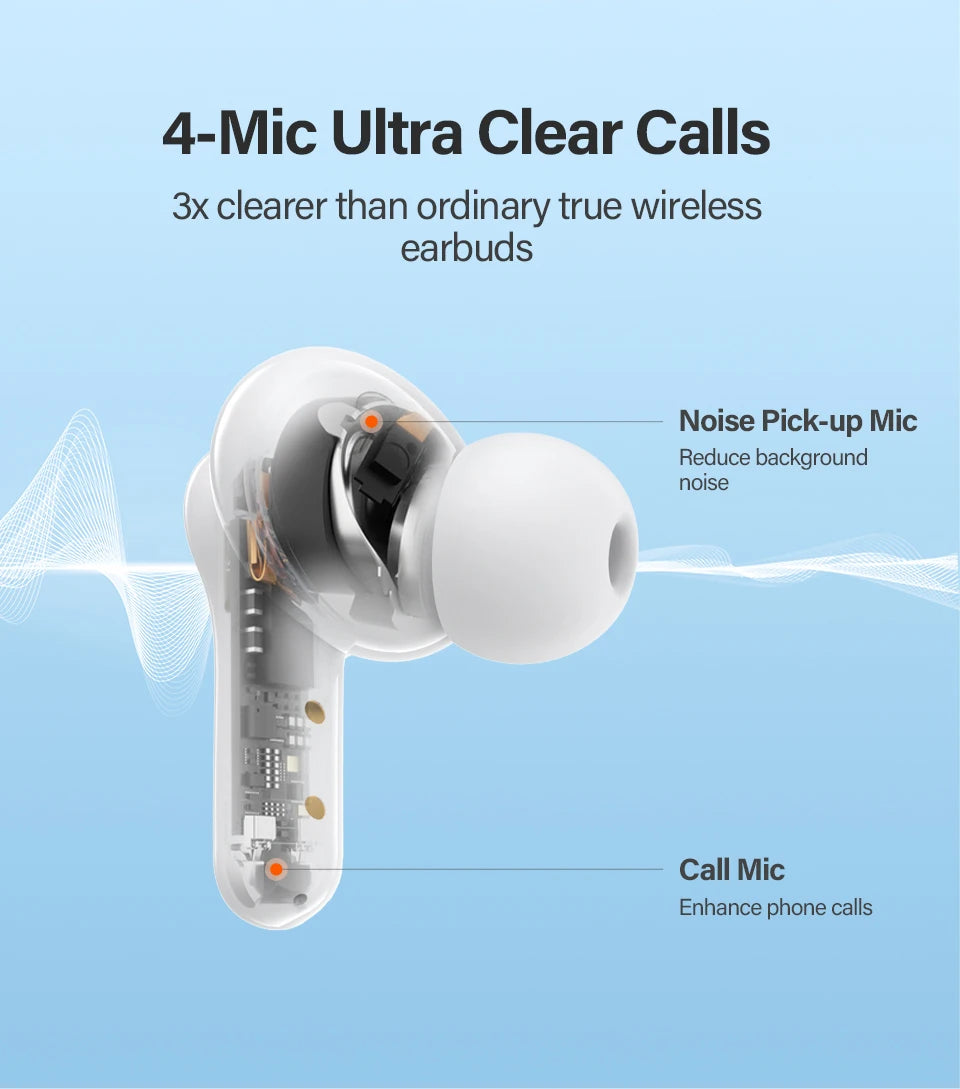 QCY T13 Wireless Earphones with 4 Mic ENC, HD Call, Stereo Sound, Touch Control, Long Standby 40Hrs - ShopHub