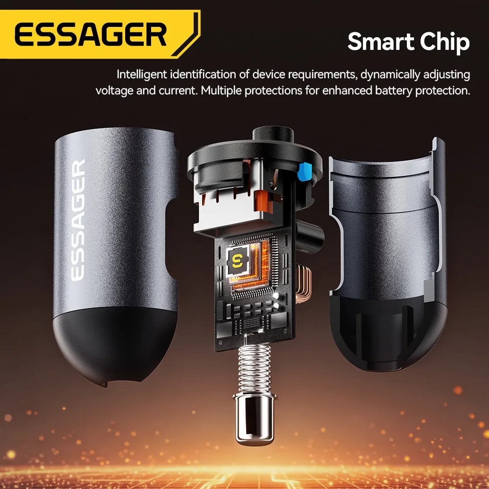 Essager 30W 2 In 1 Spring Cable Car Charger