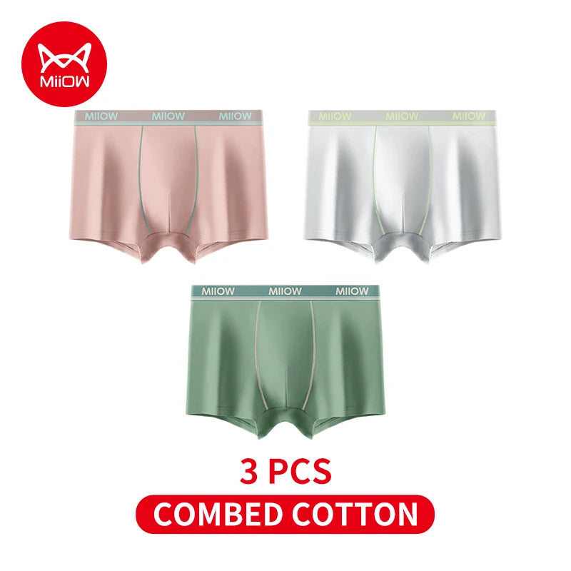 MiiOW Combed Cotton Men's Boxers - 40S Antibacterial Breathable Underwear 7A Soft Boxershorts
