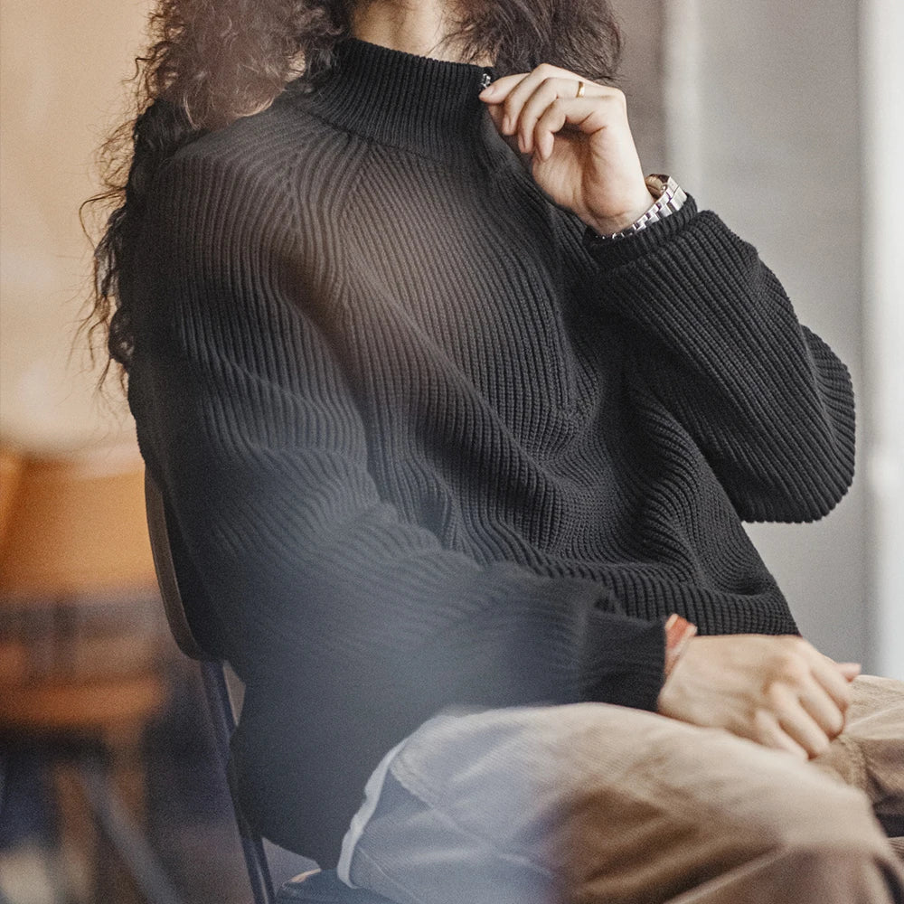 MADEN Cotton-Blend Half-Zip Sweater