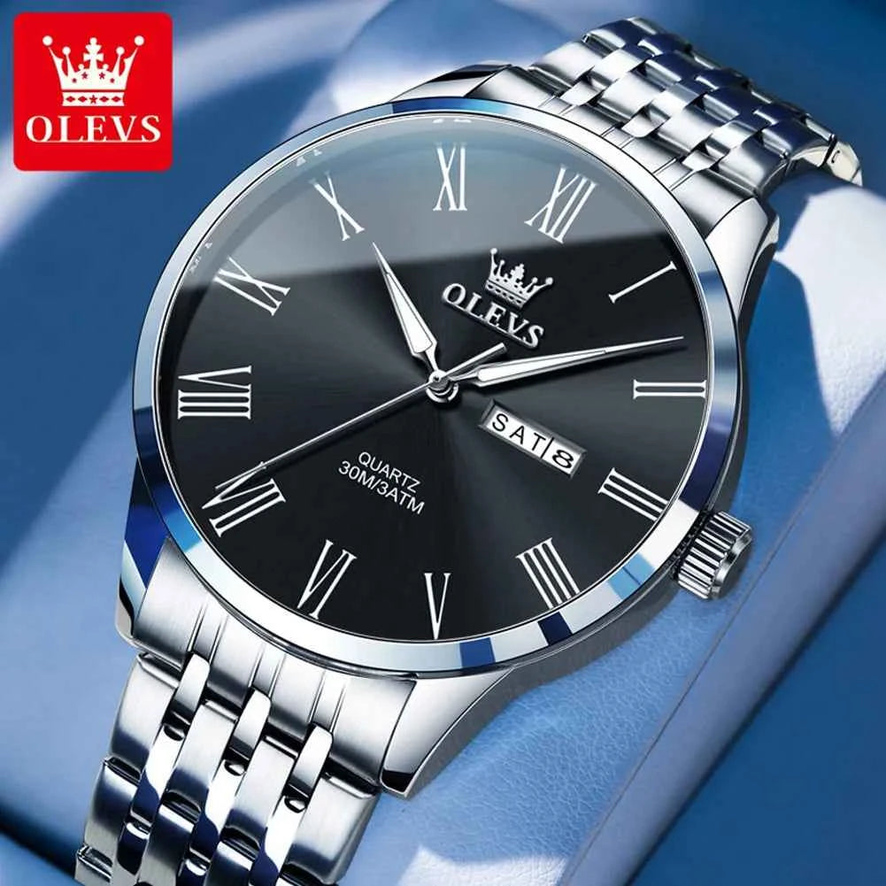OLEVS 3633 Business Quartz Watch for Men - Waterproof Luminous Dual Calendar Display Gift