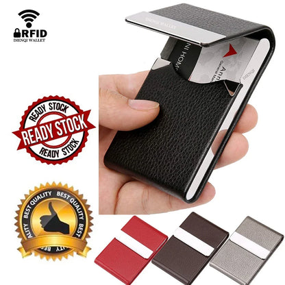 RFID Business Credit Card Holders Luxury Leather Men Wallets Metal Bank Cardholder Case Storage Visit Purses Minimalist Wallet