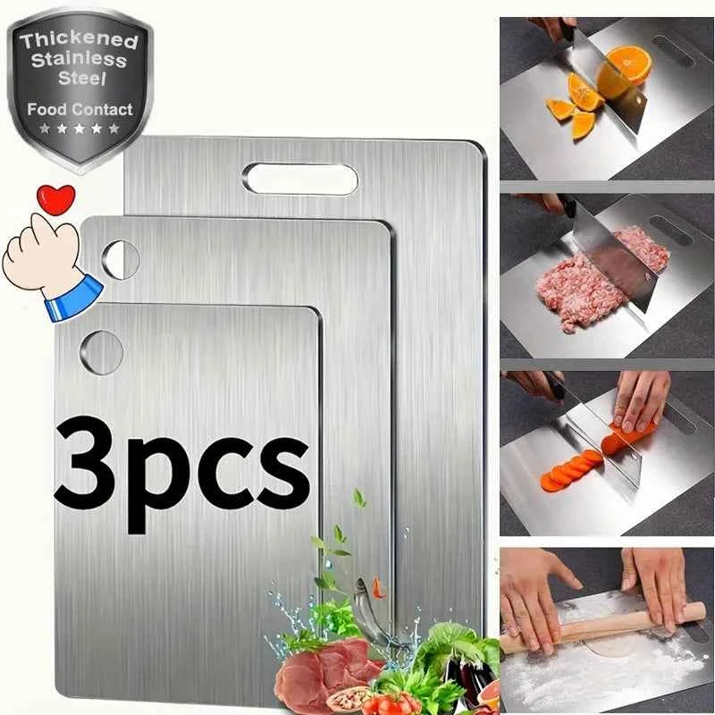 3-PC Thick Stainless Steel Cutting Boards