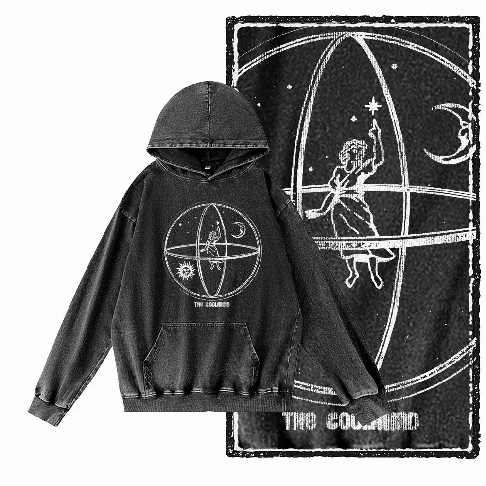 COOLMIND G14 Acid-Washed Black Printed Hoodie