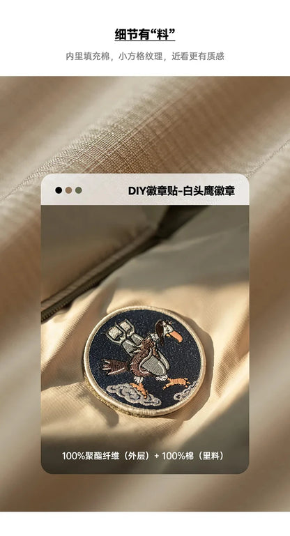 Maden Reversible MA-1 Flight Jackets for Men Baseball Collar Small Square Texture Fall and Winter Thickened Coats Cotton Jacket