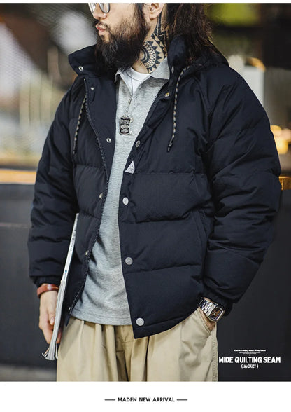 Premium Men's Winter Down Jacket—Navy Blue Hooded Quilted Warmth