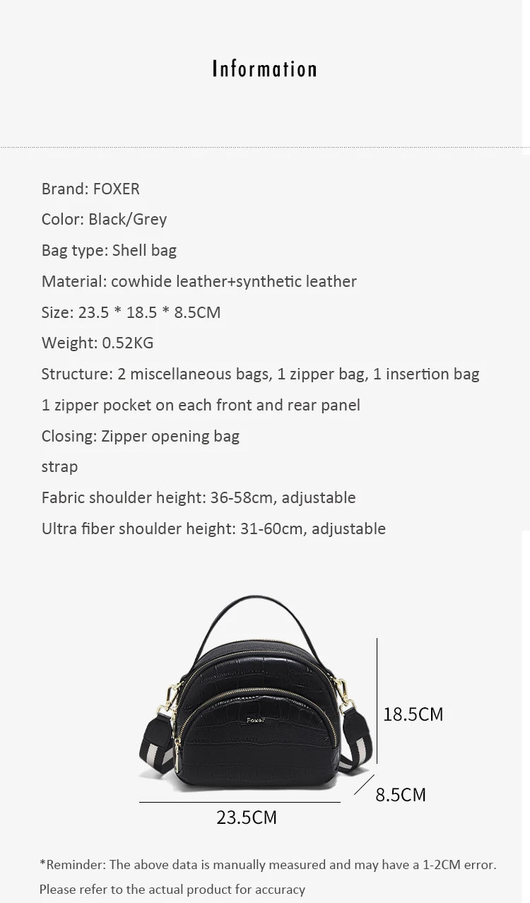 FOXER Brand Genuine Leather Top-handle Bag Women's Shoulder Bag 2026 New Chic Female Shell Bag Luxury Brand Crossbody Purse