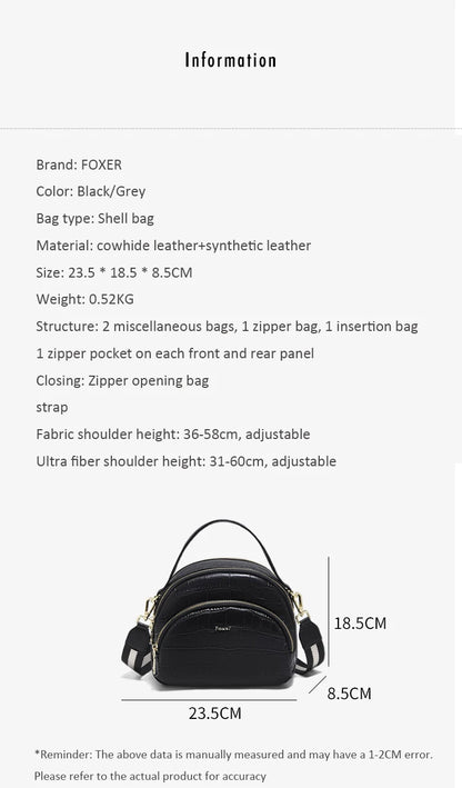 FOXER Brand Genuine Leather Top-handle Bag Women's Shoulder Bag 2026 New Chic Female Shell Bag Luxury Brand Crossbody Purse