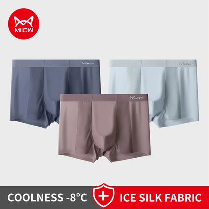 MiiOW 3Pcs Men's Breathable Boxer Underwear Seamless Ice Silk Mesh Panties with Cotton Crotch