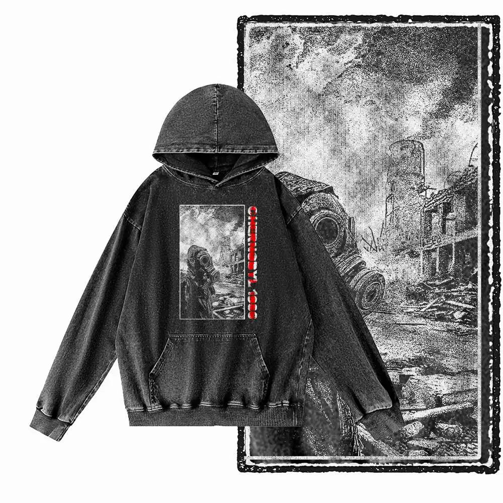 COOLMIND G24 Acid-Washed Black Graphic Hoodie