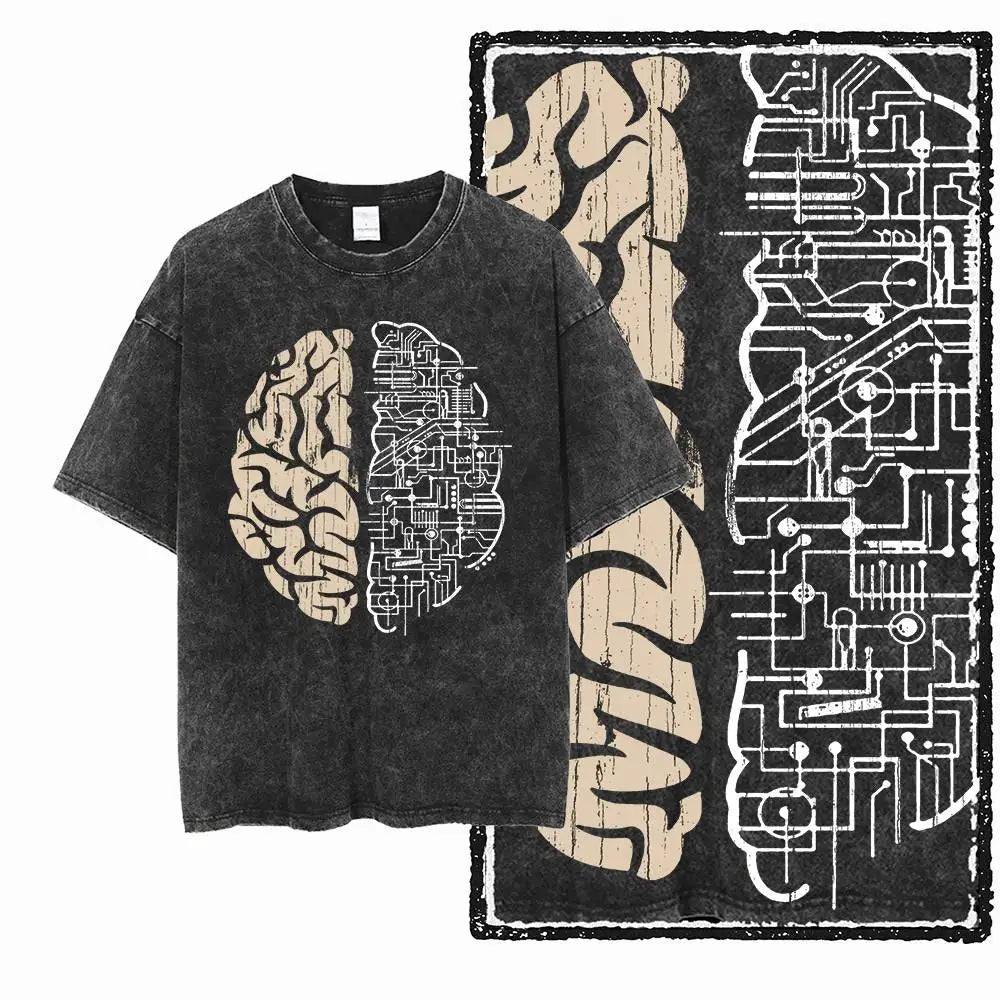 G25 Exclusive Cool Vintage Cotton Men's COOLMIND Graphic T-shirt | Acid Washed Streetwear Big Size O-neck Men's Tee Tshirt