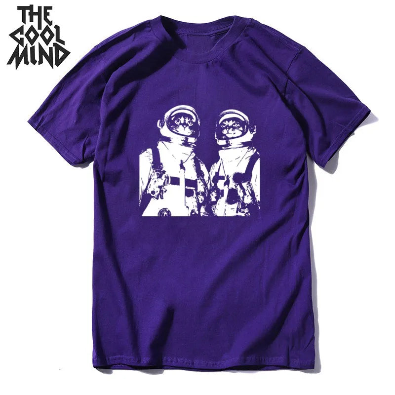 COOLMIND MO0167 Space Cat Graphic Cotton Tee
