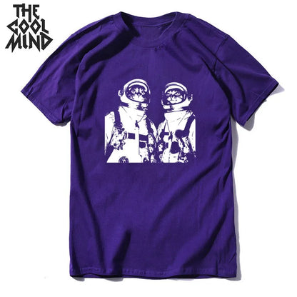 COOLMIND MO0167 Space Cat Graphic Cotton Tee