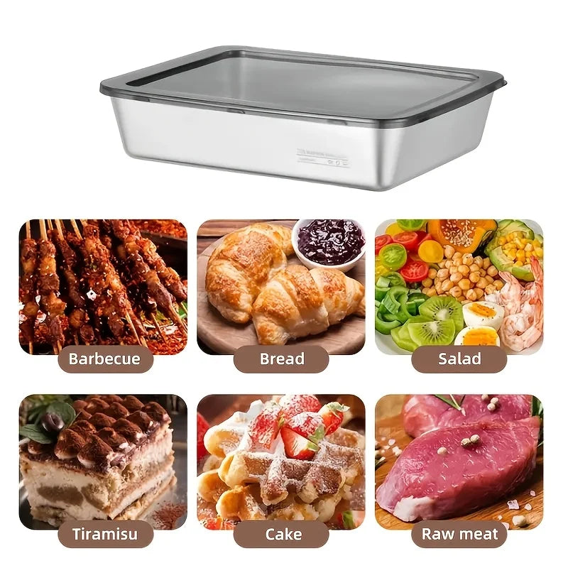 1-6Pcs Stainless Steel Food Containers with Black Lids