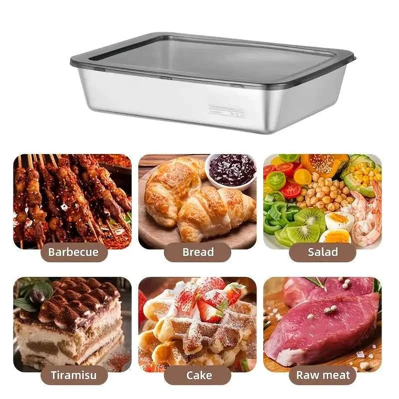 4Pcs Stainless Steel Food Containers with Black Lids, Kitchens Accessories, Holds Knives, Stackable Kitchen Storage