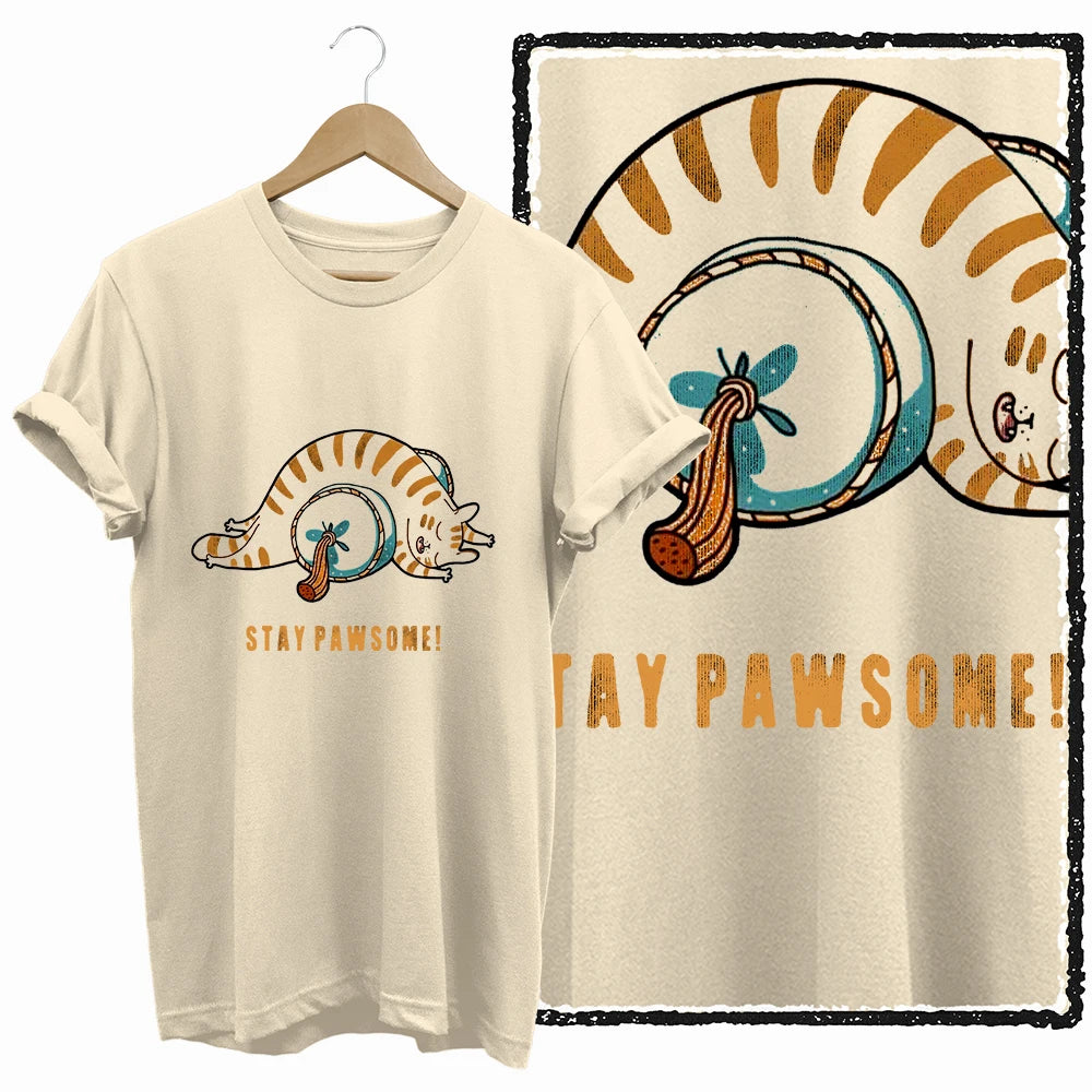 COOLMIND Beige Cat Graphic T-Shirt | Women's Relaxed Fit