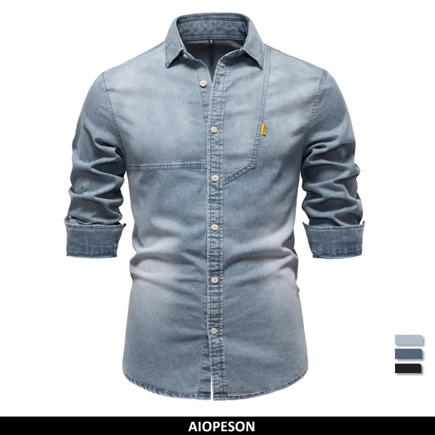 AIOPESON Men's Cotton Denim Slim Fit Shirts - ShopHub