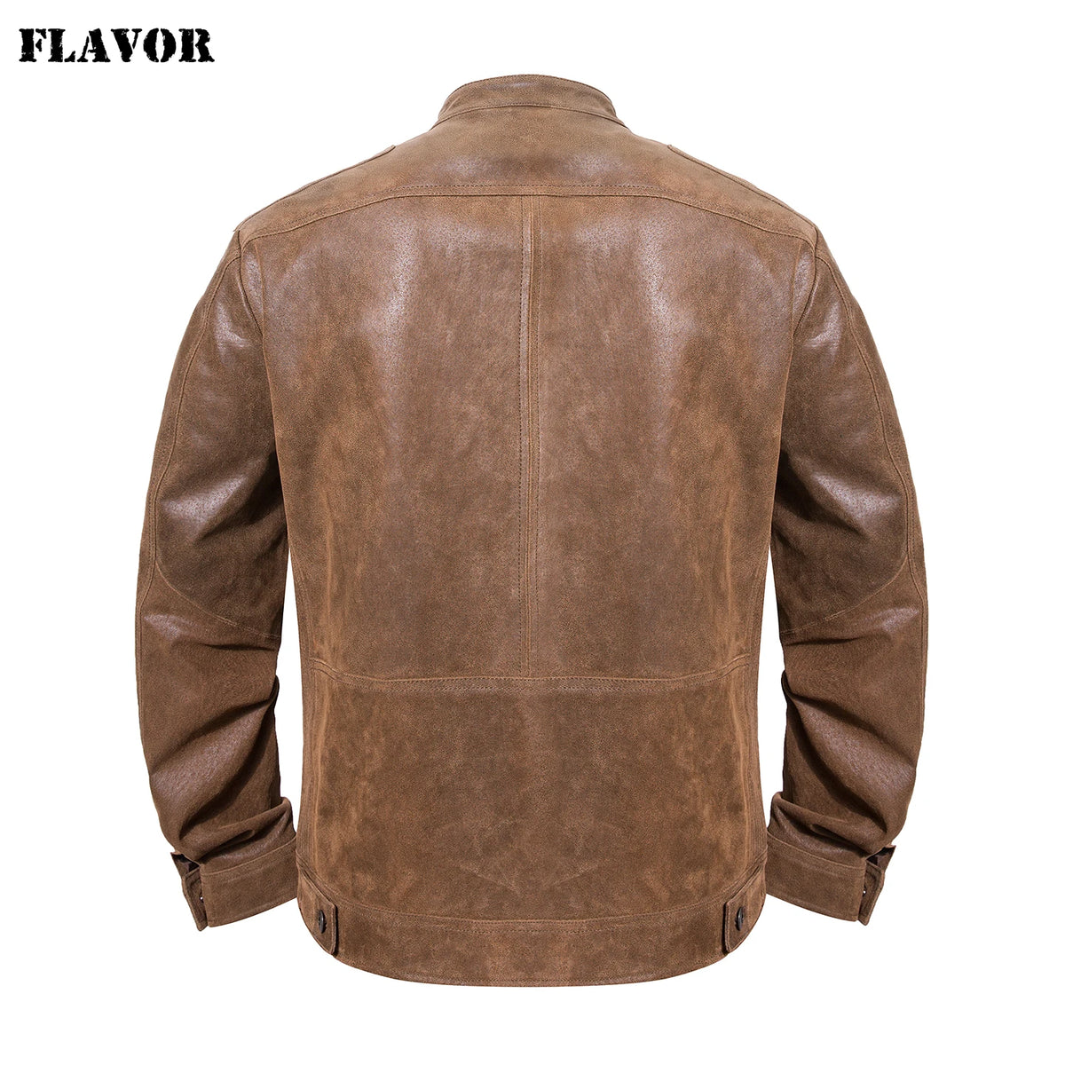 FLAVOR Men's Brown Leather Moto-Style Jacket