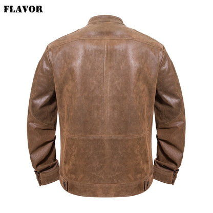 FLAVOR Men's Brown Leather Moto-Style Jacket