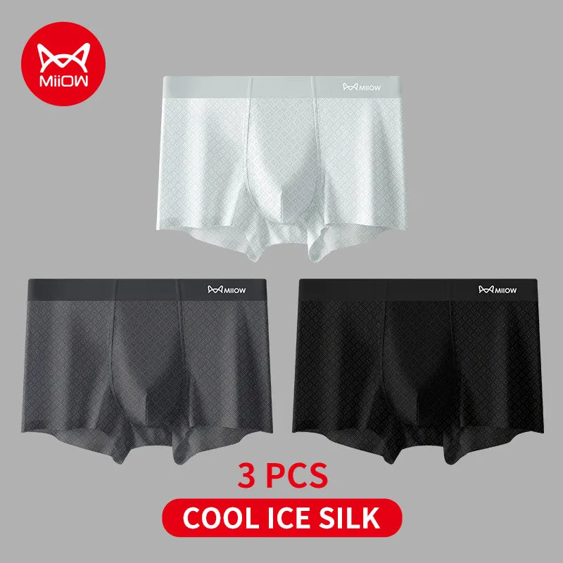 MiiOW Men's Ice Silk Underwear 3Pcs 7A Antibacterial Breathable Briefs