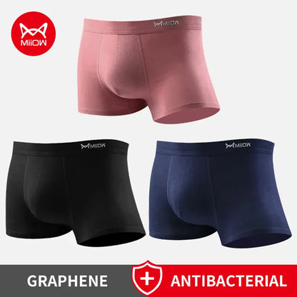 MiiOW Men's Antibacterial Boxer Briefs - 3Pcs Cotton Underwear with Graphene Technology