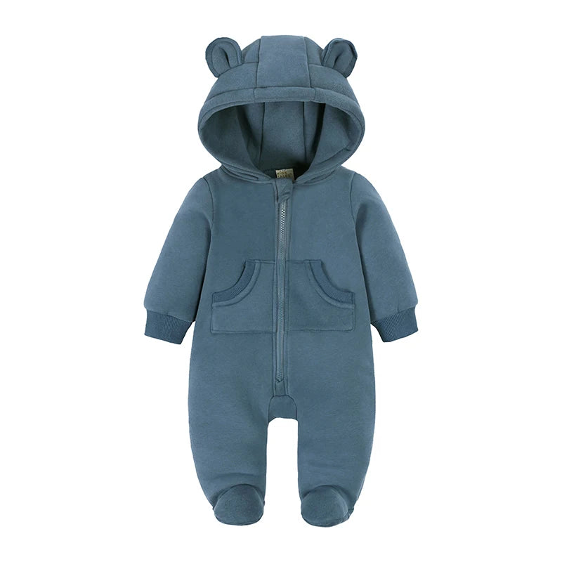 Kids Tales Teddy Trails Cotton-Blend Hooded Baby Romper