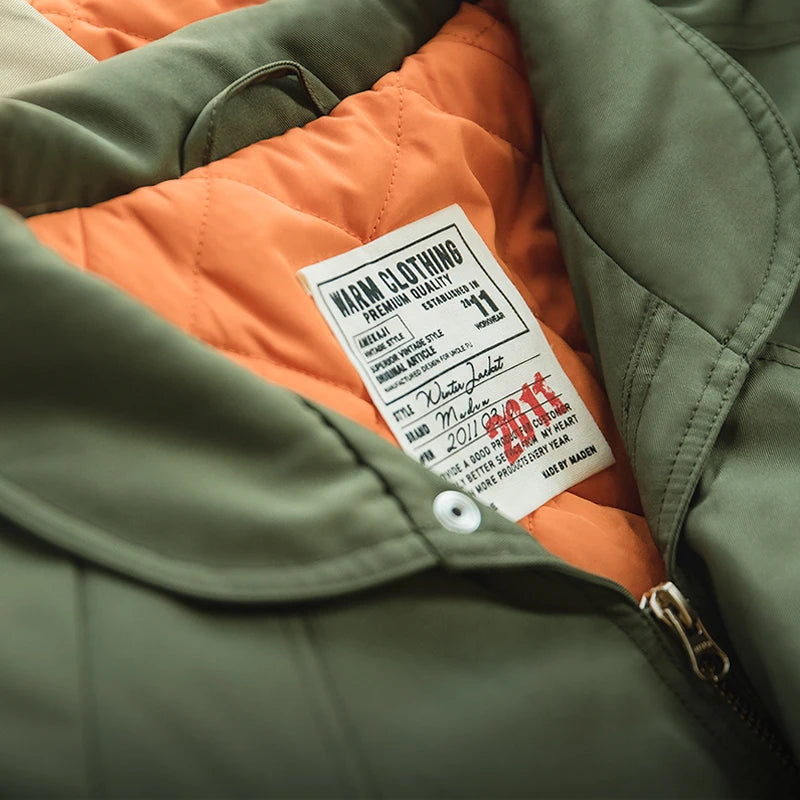 MADEN Retro Padded Pilot Jacket | Army Green or Khaki
